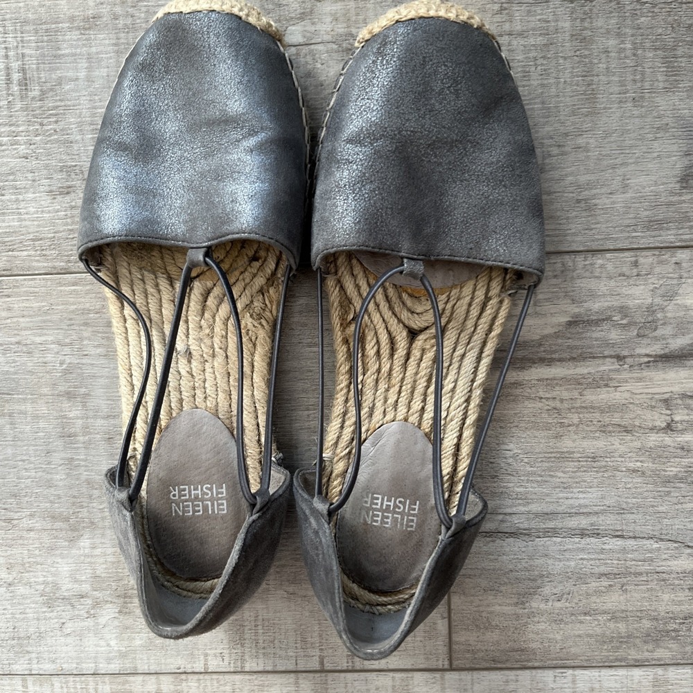 Eileen Fisher Lee Espadrille Beige / Silver Ribbing Flat size 6.5